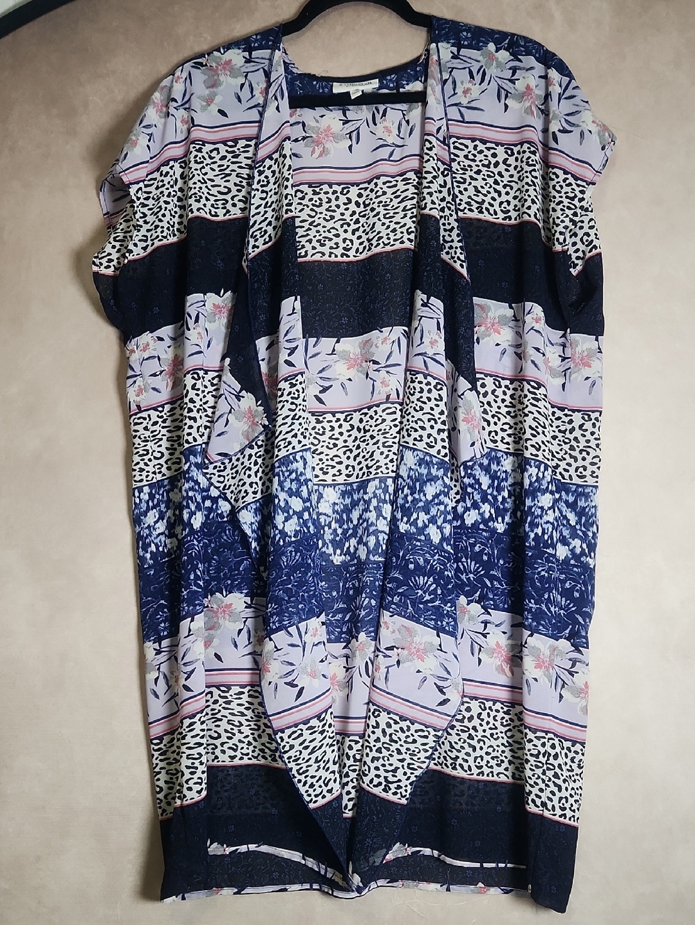 Lightweight Floral & Animal Print Open Kimono - Blue, Navy, White